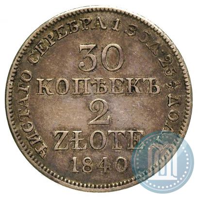 Фото 30 копеек - 2 злотых 1840 года MW 