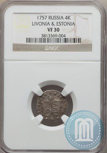 Picture 4 kopecks 1757 year  "For Livonia"