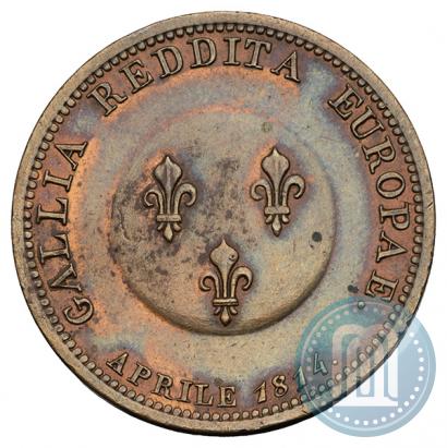 Фото 2 франка 1814 года  "В честь Императора Александра I"