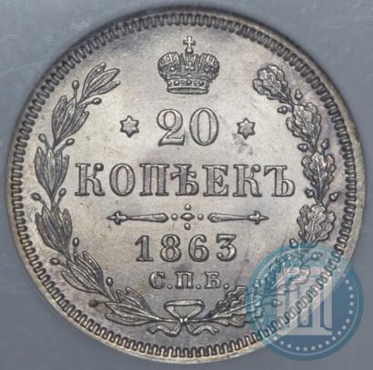 Фото 20 копеек 1863 года СПБ-АБ 