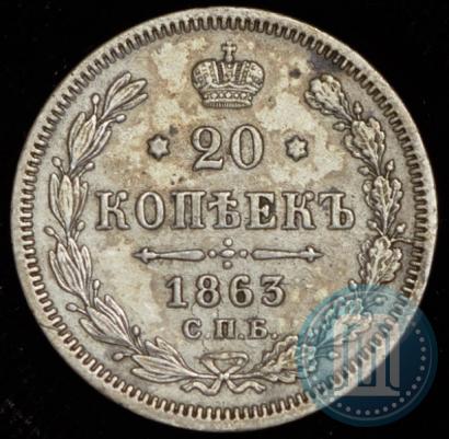 Фото 20 копеек 1863 года СПБ-АБ 