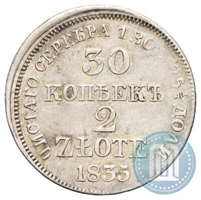 Фото 30 копеек - 2 злотых 1835 года MW 