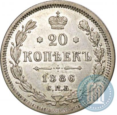 Фото 20 копеек 1886 года СПБ-АГ 