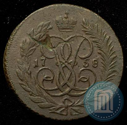Фото 2 копейки 1758 года  "Номинал под Св. Георгием"