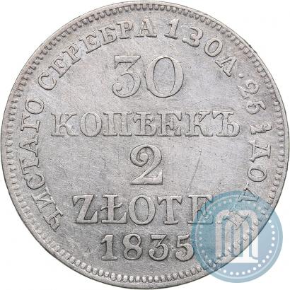 Фото 30 копеек - 2 злотых 1835 года MW 