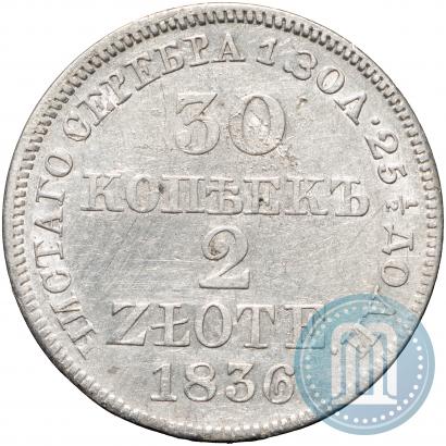Фото 30 копеек - 2 злотых 1836 года MW 