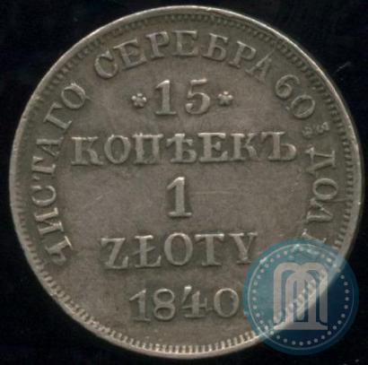 Фото 15 копеек - 1 злотый 1840 года НГ 