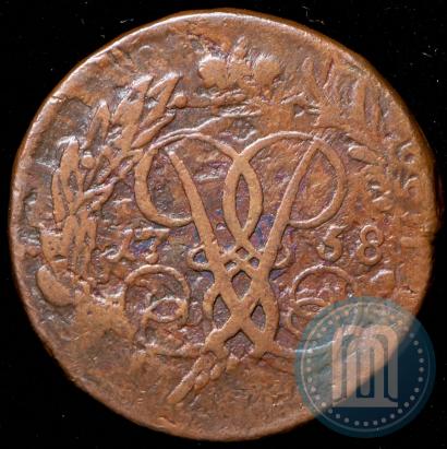 Фото 2 копейки 1758 года  "Номинал над Св. Георгием"