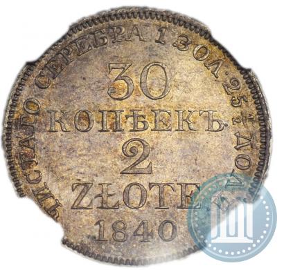 Фото 30 копеек - 2 злотых 1840 года MW 