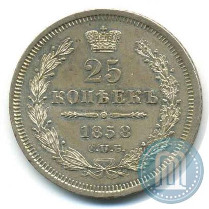 Фото 25 копеек 1858 года СПБ-ФБ 