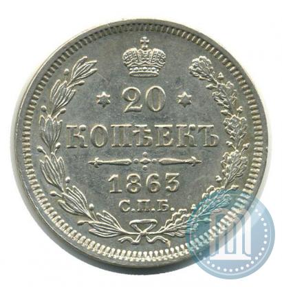Фото 20 копеек 1863 года СПБ-АБ 