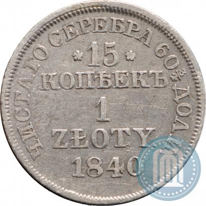 Фото 15 копеек - 1 злотый 1840 года MW 