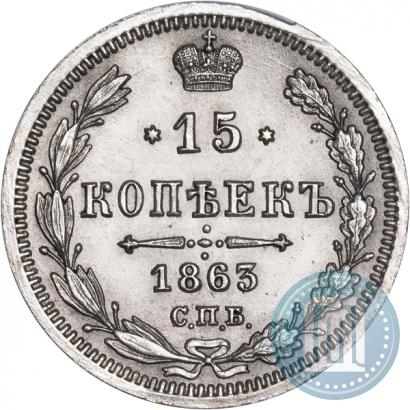 Фото 15 копеек 1863 года СПБ-АБ 