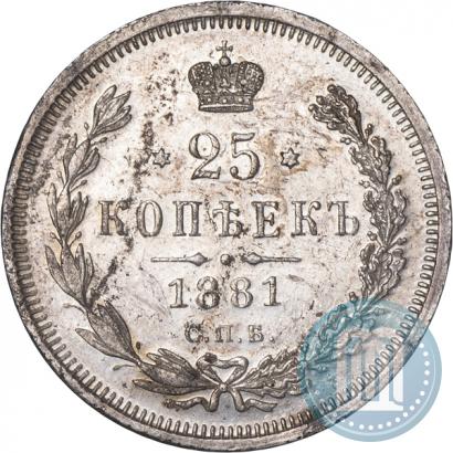 Фото 25 копеек 1881 года СПБ-НФ 
