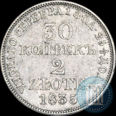 Фото 30 копеек - 2 злотых 1835 года MW 