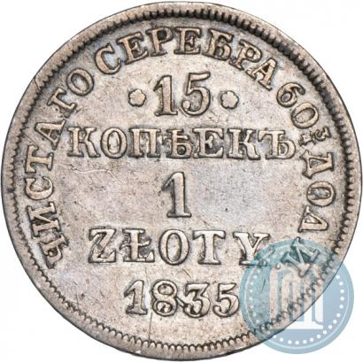 Фото 15 копеек - 1 злотый 1835 года MW 