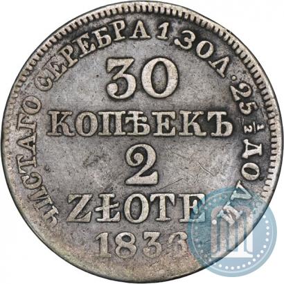 Фото 30 копеек - 2 злотых 1836 года MW 