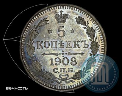 Фото 5 копеек 1908 года СПБ-ЭБ 