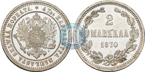 Finlande/Russie 2 Markkaa 1866 Silver *Alexander II* cond.1+*RARE COIN* 