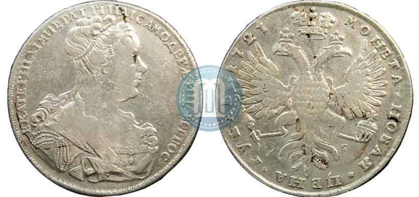 Picture 1 rouble 1727 year СПБ "Petersburg type, portrait turned to the right"