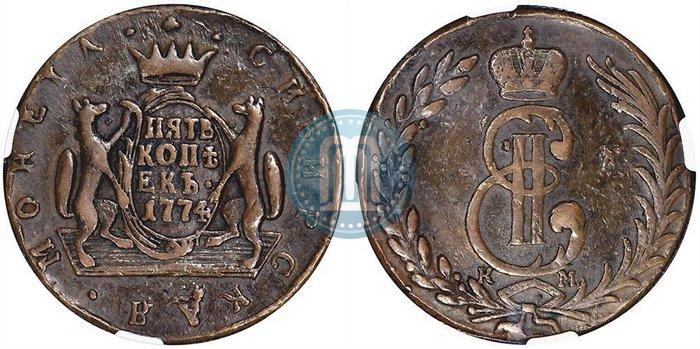 Фото 5 копеек 1774 года КМ 