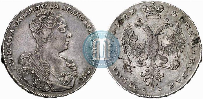 Фото 1 рубль 1727 года  "Московский тип, портрет вправо"