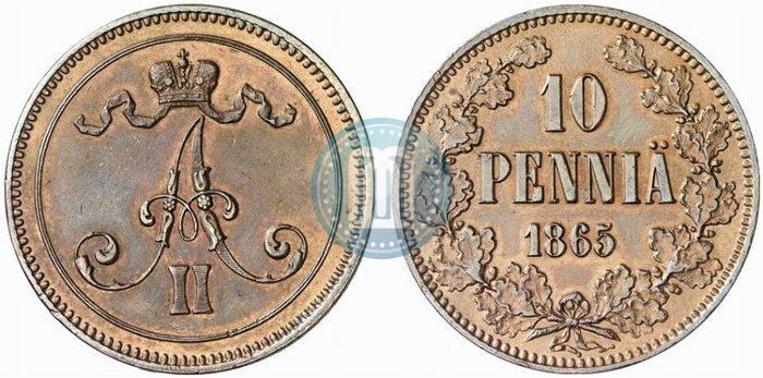 Фото 10 пенни 1865 года  