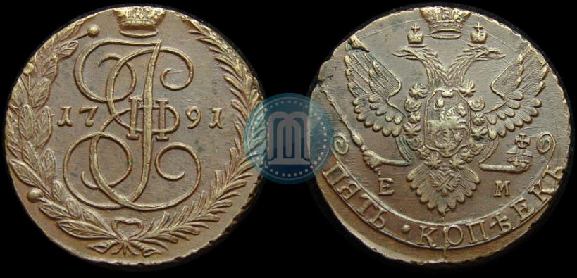 Picture 5 kopecks 1791 year ЕМ 