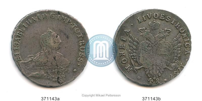 Picture 48 kopecks 1757 year  "For Livonia"