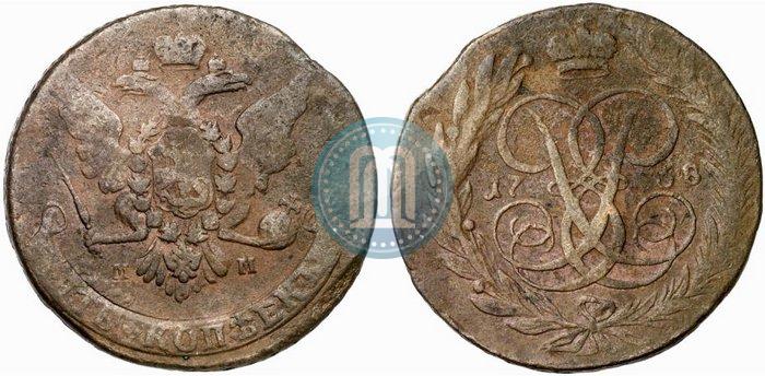 Фото 5 копеек 1758 года ММ 