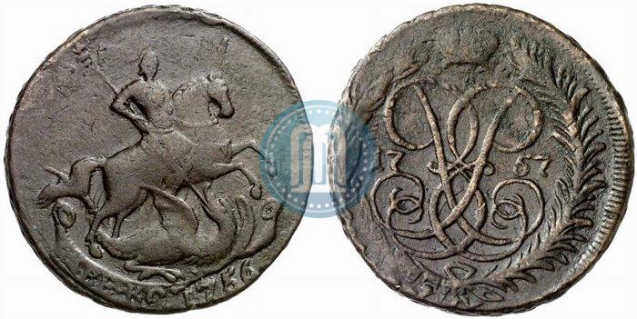 Фото 2 копейки 1757 года  "Номинал под Св. Георгием"