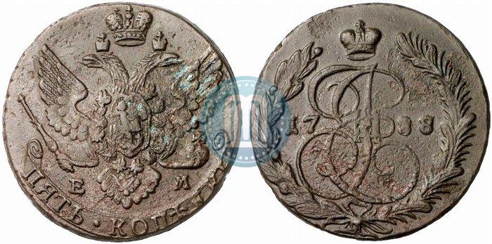 Picture 5 kopecks 1788 year ЕМ 