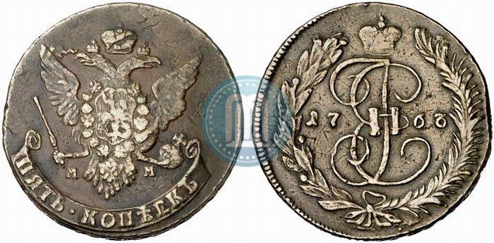 Фото 5 копеек 1766 года ММ 