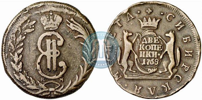 Фото 2 копейки 1768 года КМ 