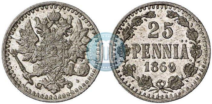 Фото 25 пенни 1869 года S 