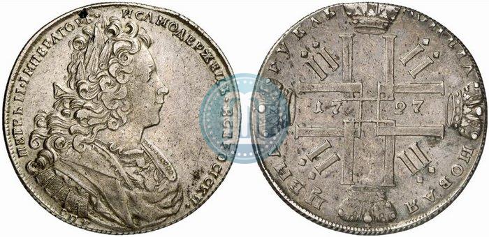 Фото 1 рубль 1727 года СПБ "Петербургский тип"