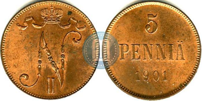 Picture 5 pennia 1901 year  