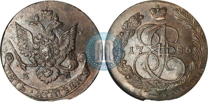 Picture 5 kopecks 1786 year ЕМ 