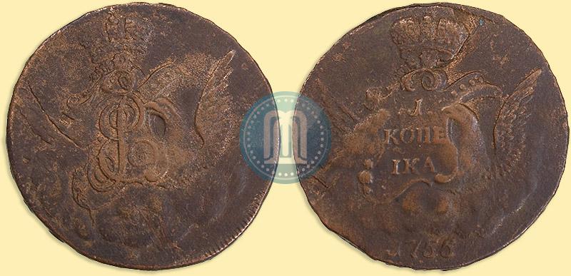 Picture 1 kopeck 1755 year  