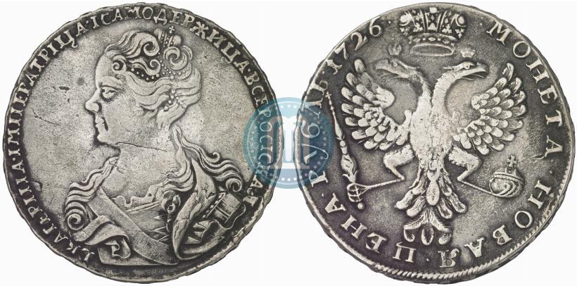Фото 1 рубль 1726 года  "Московский тип, портрет влево"
