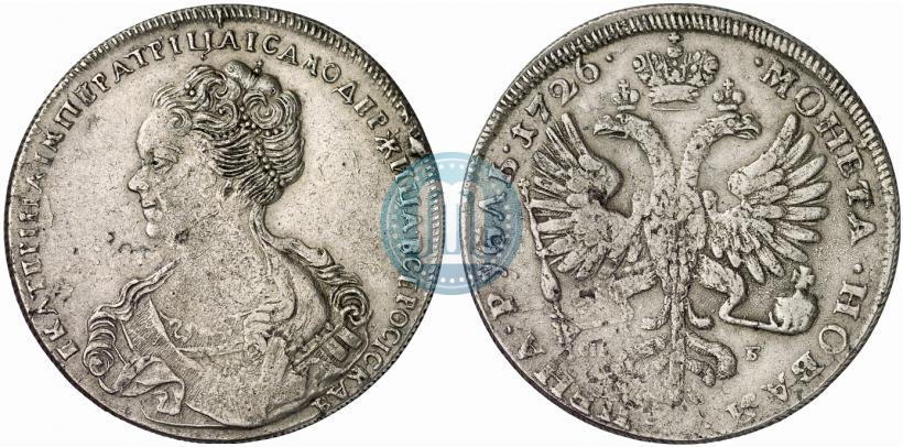 Фото 1 рубль 1726 года СПБ "Петербургский тип, портрет влево"
