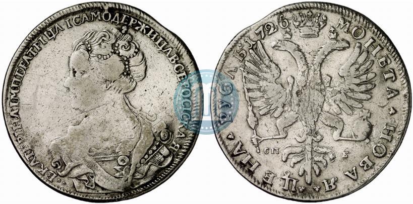 Фото 1 рубль 1726 года СПБ "Петербургский тип, портрет влево"