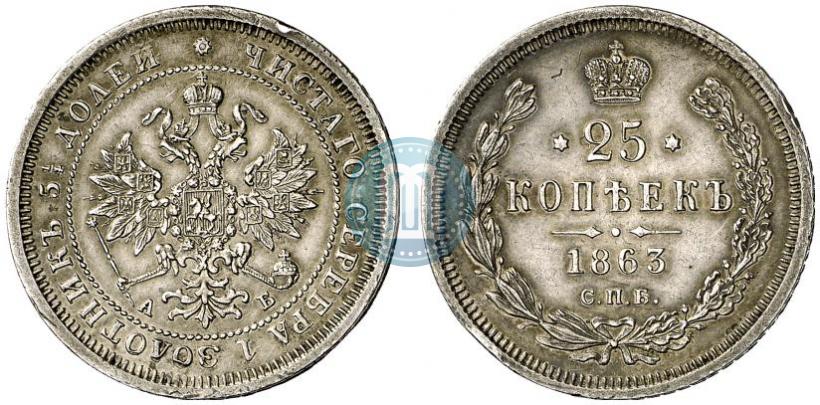 Фото 25 копеек 1863 года СПБ-АБ 
