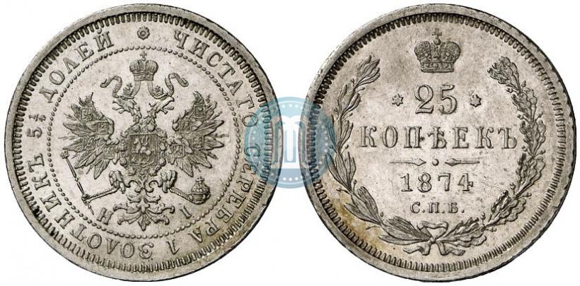 Фото 25 копеек 1874 года СПБ-НІ 
