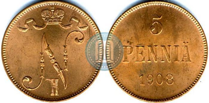 Picture 5 pennia 1908 year  