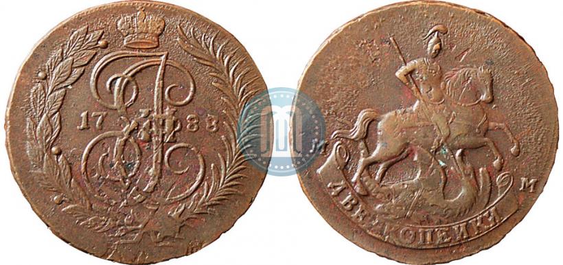 Фото 2 копейки 1788 года ММ 