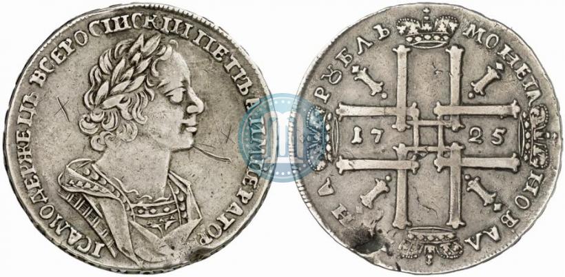 Фото 1 рубль 1725 года  "Портрет в античных доспехах"