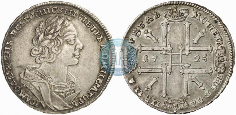 Фото 1 рубль 1725 года OK "Портрет в античных доспехах"