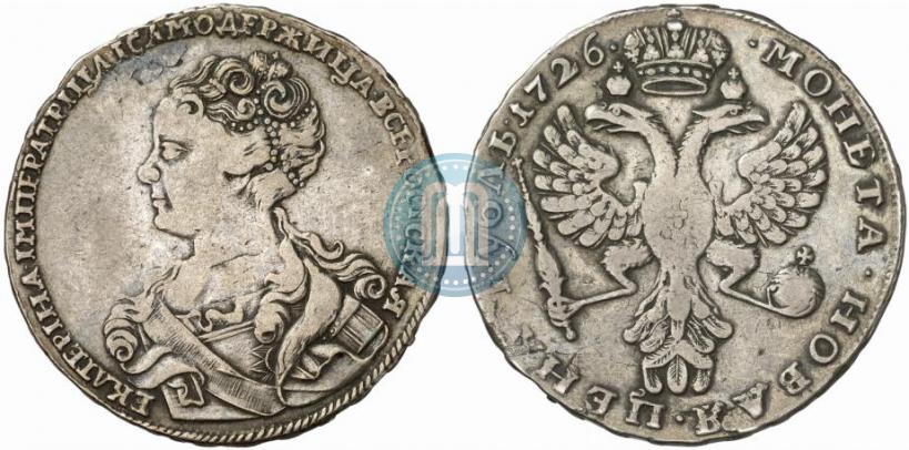 Фото 1 рубль 1726 года  "Московский тип, портрет влево"