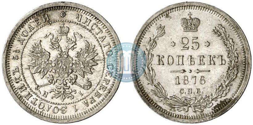 Фото 25 копеек 1876 года СПБ-НІ 